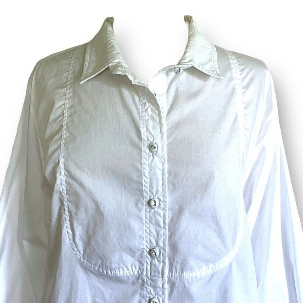 Ann Everett Womens Tunic Blouse Sz L White Cotton Lagenlook Minimalist Coastal - Picture 4 of 8
